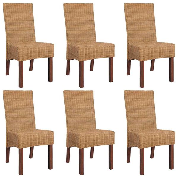 vidaXL Dining Chairs 6 pcs Brown Natural Rattan