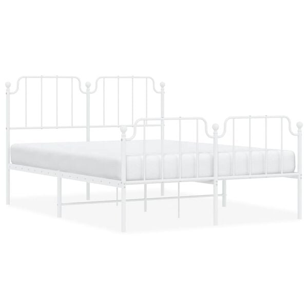 vidaXL Bed Frame White Powder-Coated Steel 53.1 x 74.8 in Bed Frame