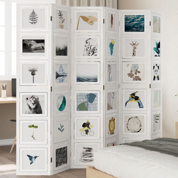 vidaXL Room Divider 6 Panels White Solid Wood Paulownia