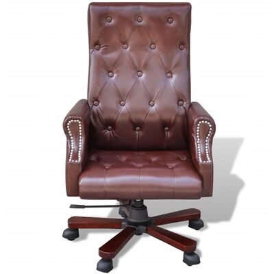 Brown Artificial Leather Office Chair Adjustable Swivel