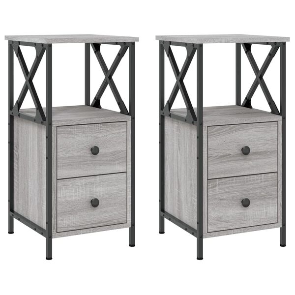vidaXL Bedside Cabinet Set of 2 Grey Sonoma Engineered wood, iron