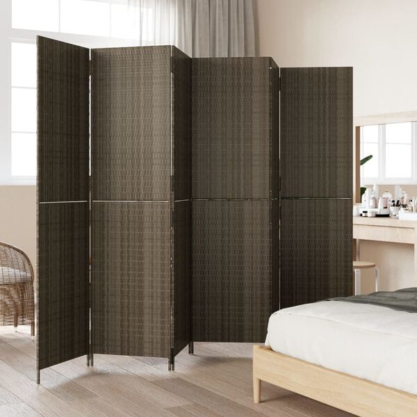 vidaXL Room Divider 6 Panels Gray Poly Rattan