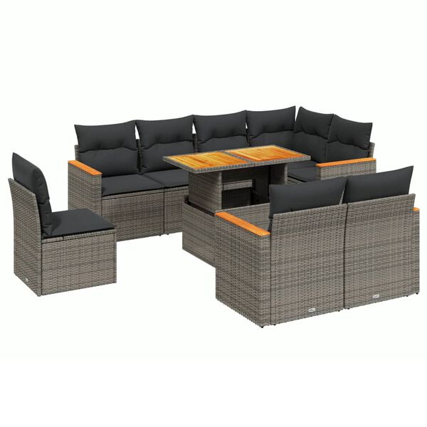 vidaXL Garden Sofa Set Grey PE rattan Large Adjustable Feet