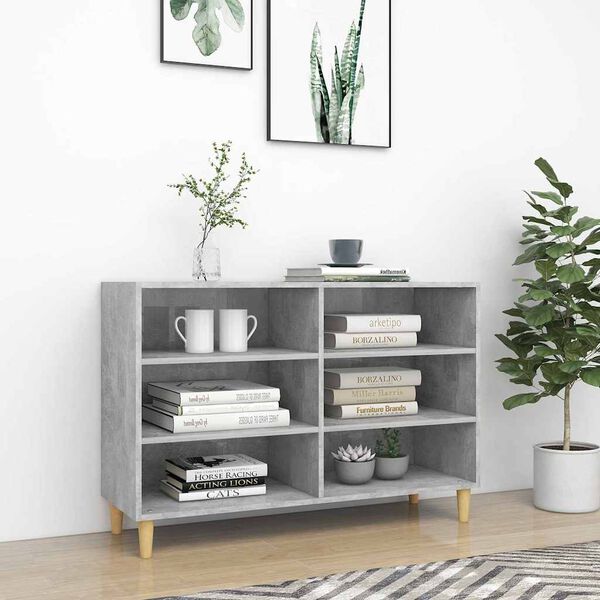 vidaXL Sideboard Concrete Grey Engineered wood, Solid eucalyptus wood