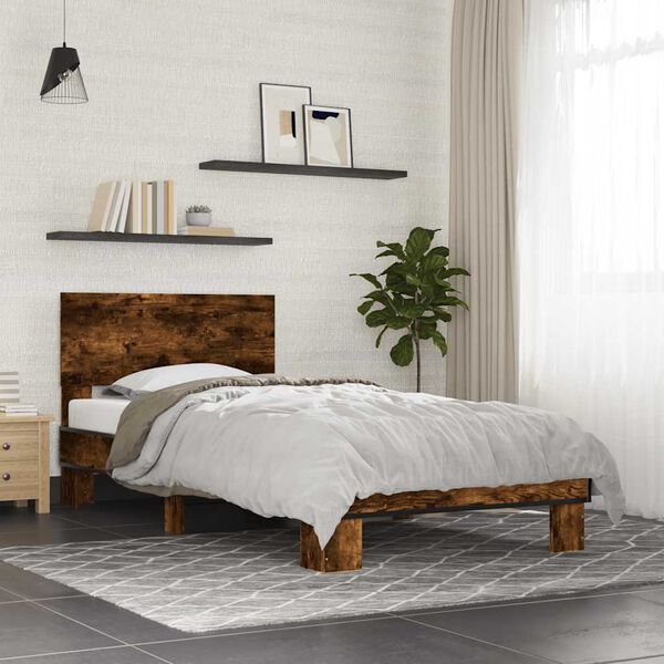 vidaXL Bed Frame Smoked Oak Engineered wood, metal 35.4 x 74.8 in