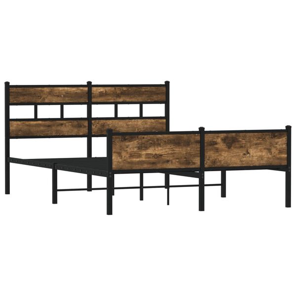 vidaXL Bed Frame Smoked Oak Steel, Engineered Wood Full Bed Frame