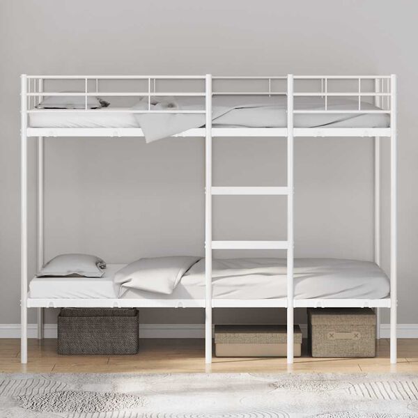 vidaXL Bunk Bed White Steel, mesh fabric Twin Bunk Bed Rectangular