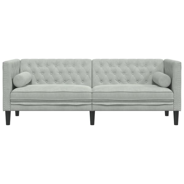 vidaXL Chesterfield Sofa Light grey Velvet (100% polyester) 3-Seater