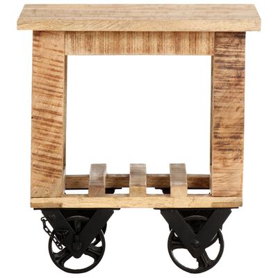vidaXL Side Table with Wheels 15.7"x15.7"x16.5" Rough Mango Wood