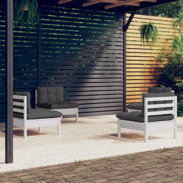 vidaXL Garden Lounge Set White, Anthracite Solid pine wood, polyester