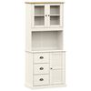 vidaXL Highboard White Solid pine wood, engineered wood, metal, glass