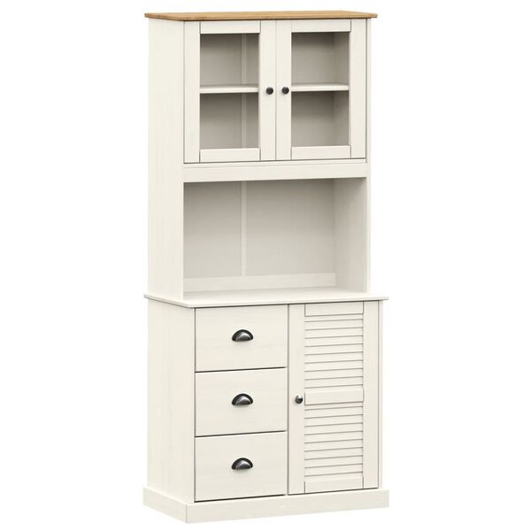 vidaXL Highboard White Solid pine wood, engineered wood, metal, glass