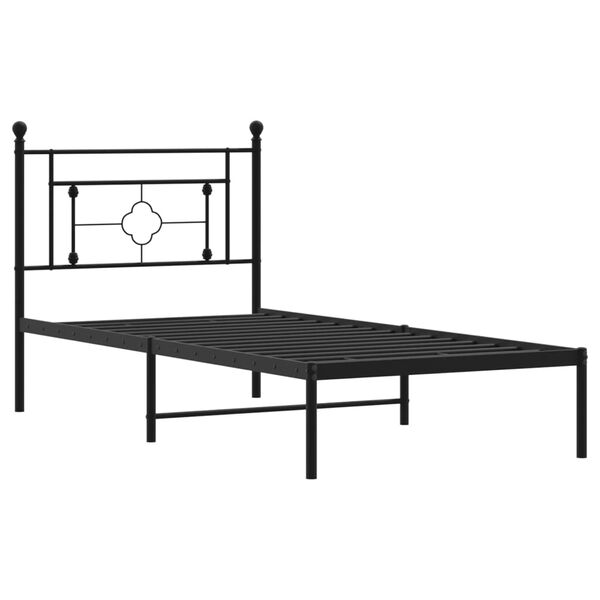 vidaXL Metal Bed Frame without Mattress with Headboard Black 35.4"x78.7"