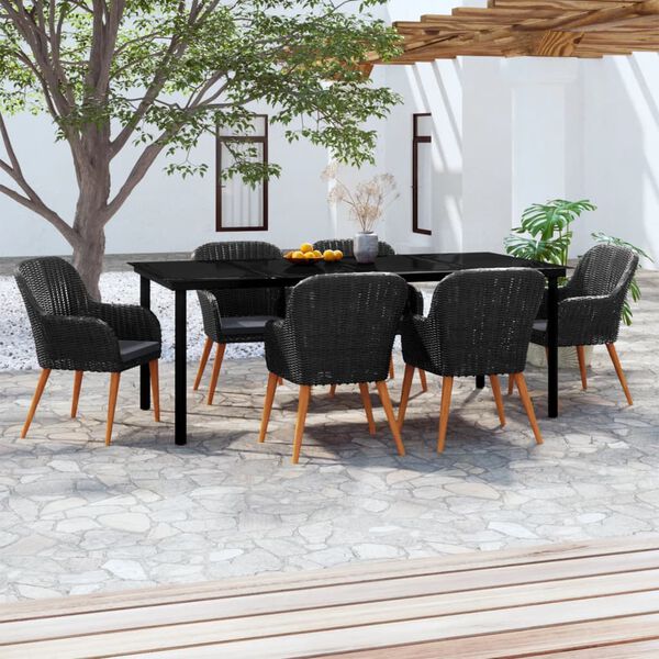 vidaXL Garden Dining Set Black Poly Rattan 7 Piece Removable Covers