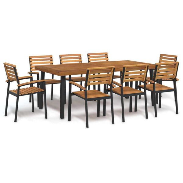 vidaXL 9 Piece Patio Dining Set Solid Wood Acacia and Metal