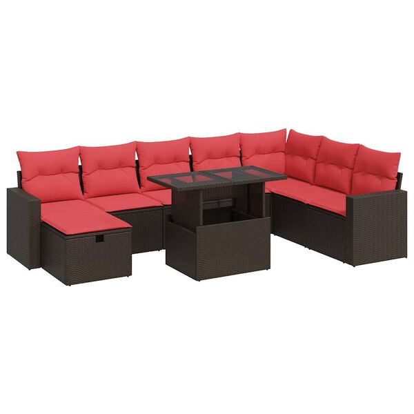 vidaXL 9 Piece Patio Sofa Set with Cushions Brown Poly Rattan Acacia