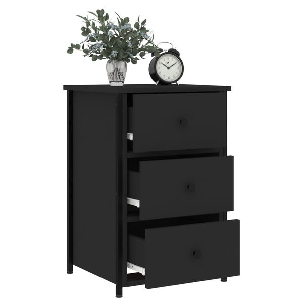 vidaXL Bedside Cabinet Set of 2 Black Engineered wood, Iron Medium