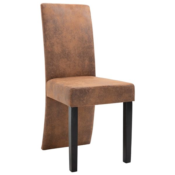 vidaXL Dining Chair Set of 4 Brown Faux suede leather and solid wood