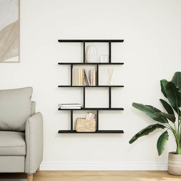 vidaXL Wall Cube Shelf 12 Compartments Black Engineered Wood