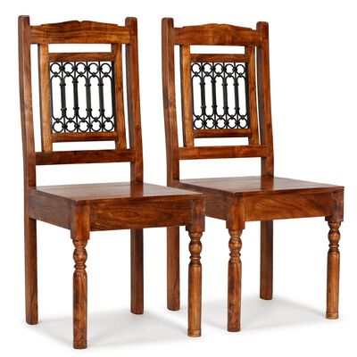 vidaXL Dining Chairs 2 pcs Solid Wood with Honey-colored Finish Classic