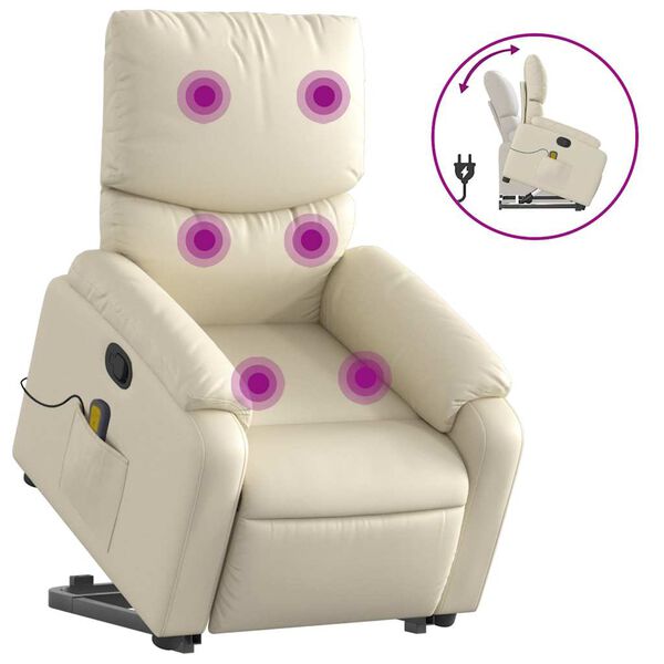 vidaXL Stand Up Massage Recliner Chair Cream Faux leather, metal, wood