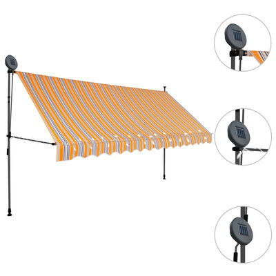 vidaXL Manual Retractable Awning with LED 137.8" Yellow and Blue