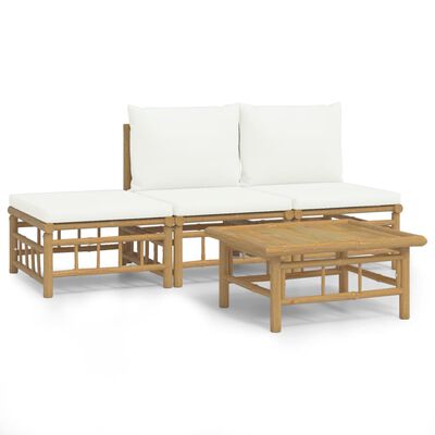 vidaXL 4 Piece Patio Lounge Set with Cream White Cushions Bamboo