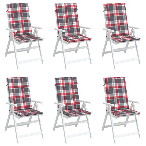 vidaXL Highback Chair Cushion Set of 6 Red Check Pattern