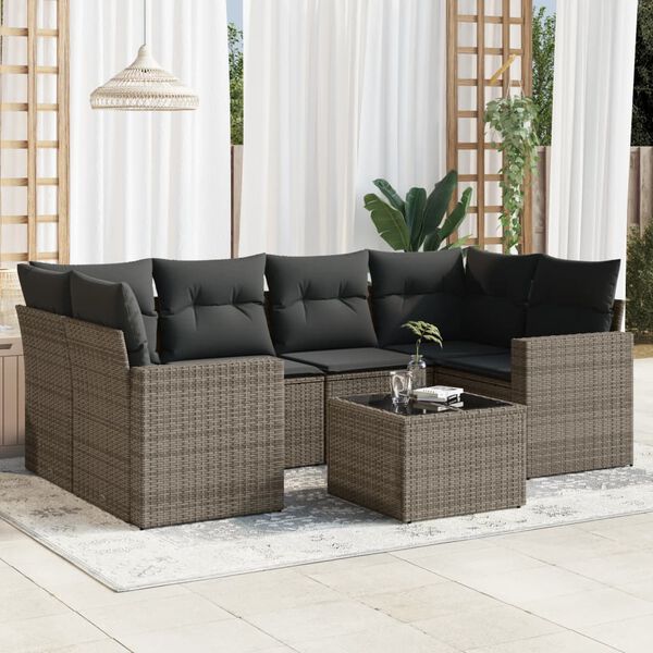vidaXL Garden Sofa Set Grey PE rattan, powder-coated steel, tempered glass
