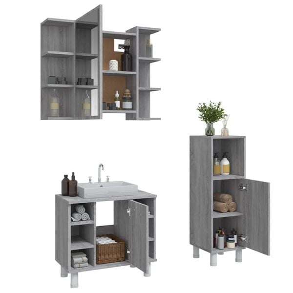 vidaXL Bathroom Cabinet Set Grey Sonoma Engineered Wood Medium