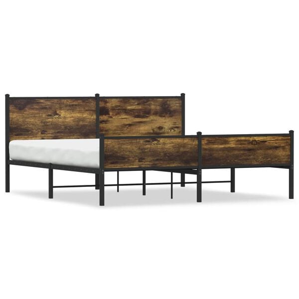 vidaXL Bed Frame Smoked Oak Steel Super King Bed Frame Rectangular