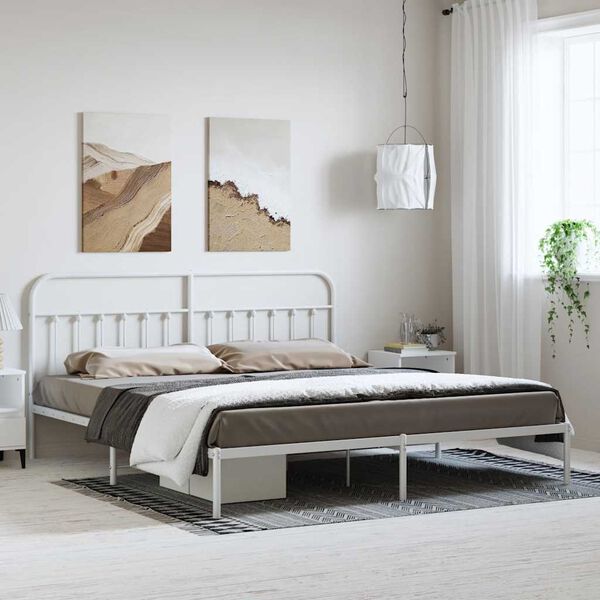 vidaXL Bed Frame White Powder-coated steel Full Bed Frame Rectangular