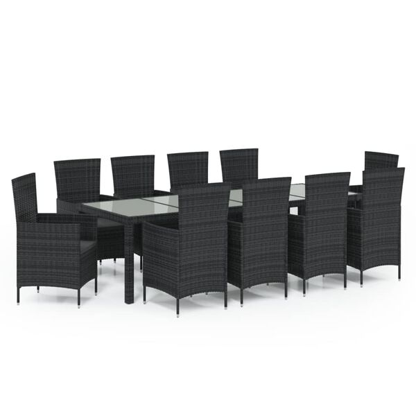 vidaXL 11 Piece Patio Dining Set with Cushions Poly Rattan Black