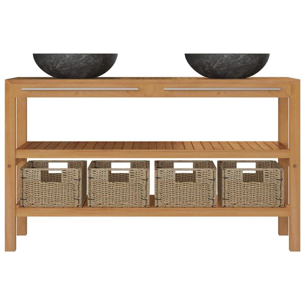 vidaXL Vanity Cabinet With Sink Black Solid Teak Wood Medium Storage