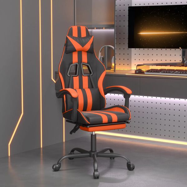 vidaXL Gaming Chair with Footrest Black and Orange Faux Leather