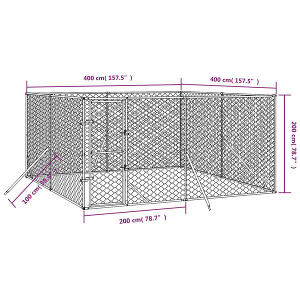 vidaXL Outdoor Dog Kennel Silver Galvanized Steel Large Durable