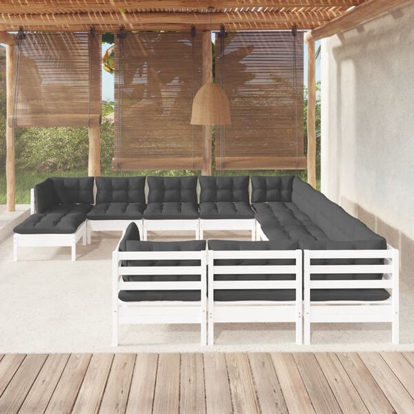vidaXL Garden Lounge Set White Solid pinewood, fabric (100% polyester)
