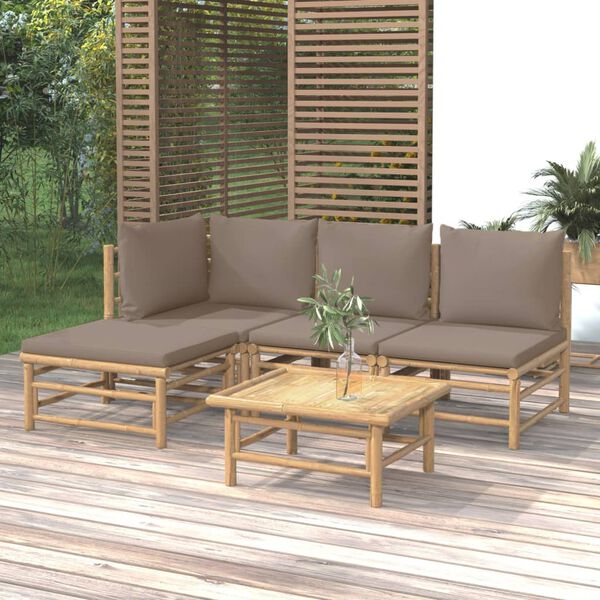 vidaXL Garden Lounge Set Taupe Bamboo Modular Garden Lounge Set