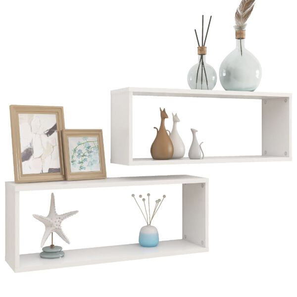 vidaXL Wall Shelf Set of 2 White Engineered wood