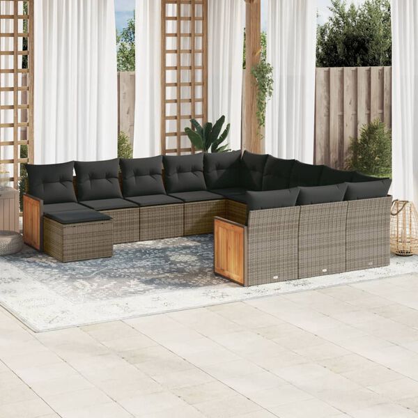 vidaXL Garden Sofa Set Grey PE rattan 12 Piece Adjustable Feet