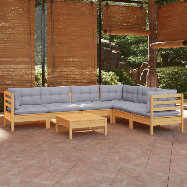 vidaXL Garden Lounge Set Grey Solid pinewood, fabric (100% polyester)
