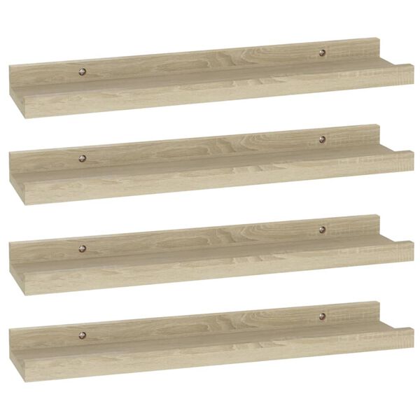 vidaXL Wall Shelf Set of 4 Sonoma Oak MDF 15.7 x 3.5 x 1.2 in Modern