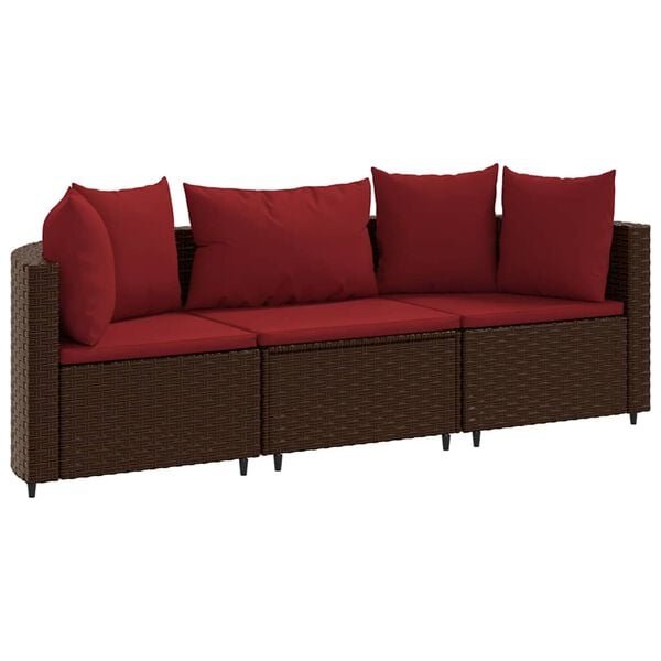 vidaXL Patio Sofa Set Set of 3 Brown, Cinnamon Red PE Rattan 3-Piece Set