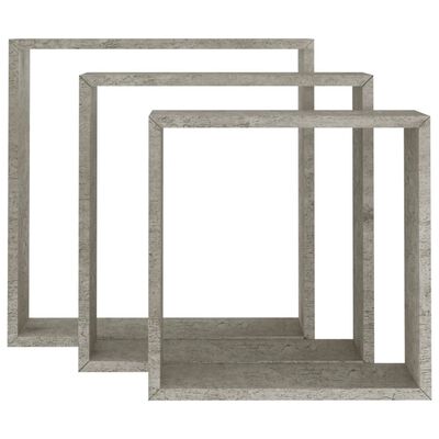 vidaXL Wall Cube Shelves 3 pcs Concrete Gray