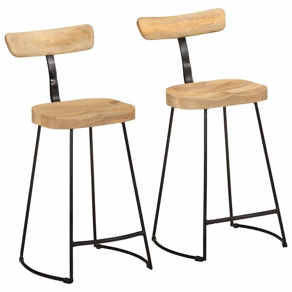 vidaXL Bar Stool Set of 2 Brown and black Solid mango wood Standard