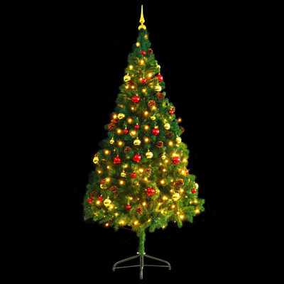 vidaXL Artificial Pre-lit Christmas Tree with Baubles Green 7 ft