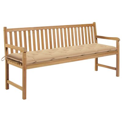 vidaXL Patio Bench with Beige Cushion 68.9" Solid Teak Wood