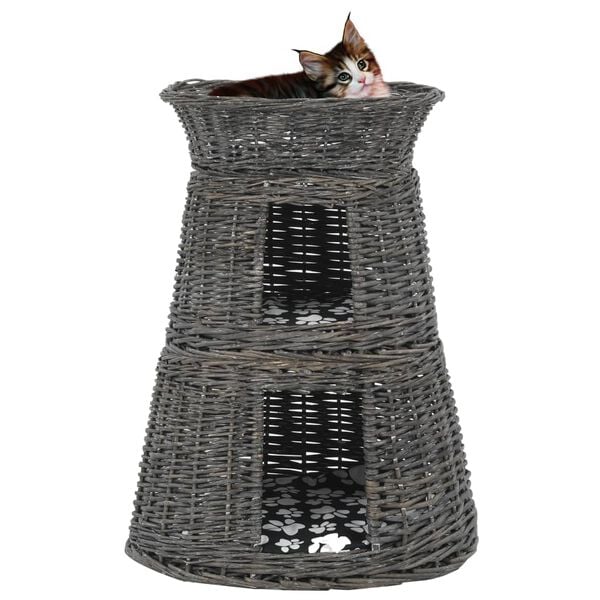 vidaXL 3 Piece Cat Basket Set with Cushions Grey 18.5x13.4x23.6" Natural Willow