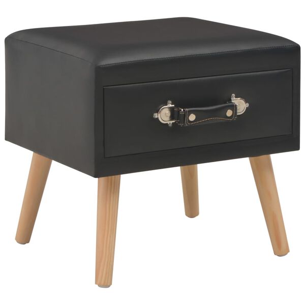 vidaXL Bedside Cabinet Set of 2 Black Faux Leather and Solid Pine wood