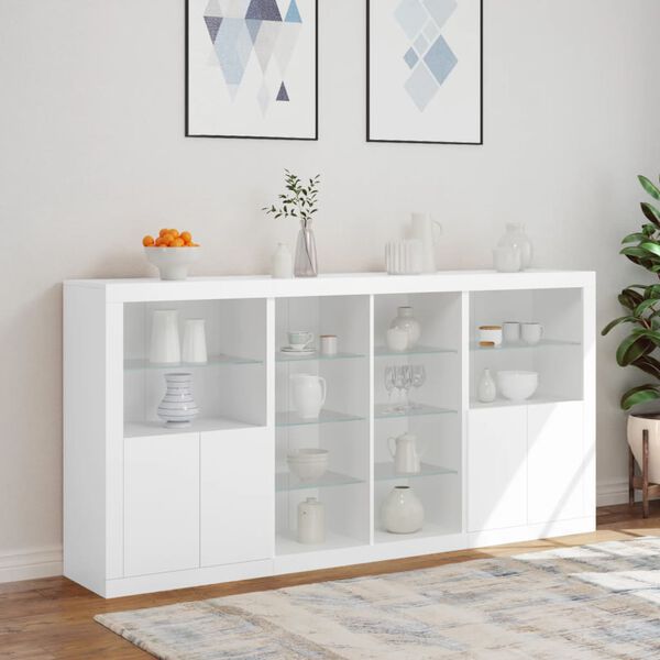 vidaXL Sideboard White Engineered wood, glass Large Sideboard